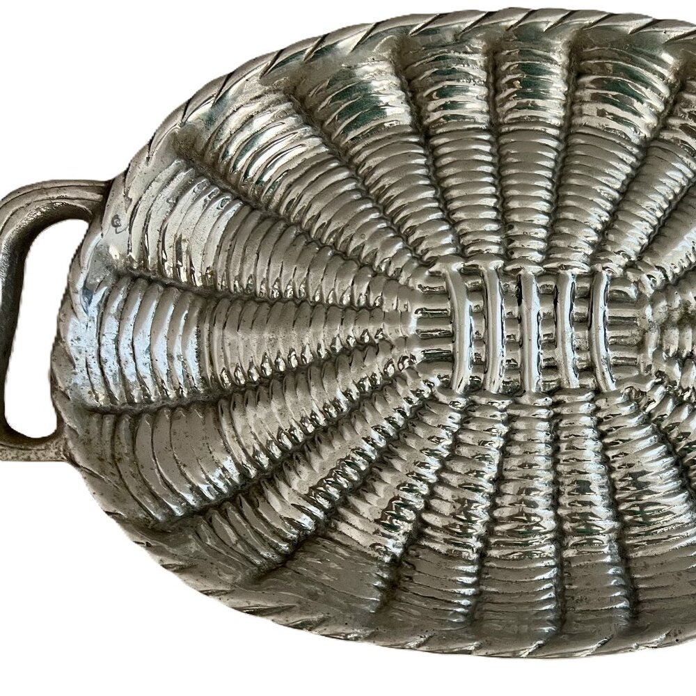 Vintage Pewter Metal Basket Weave Tray